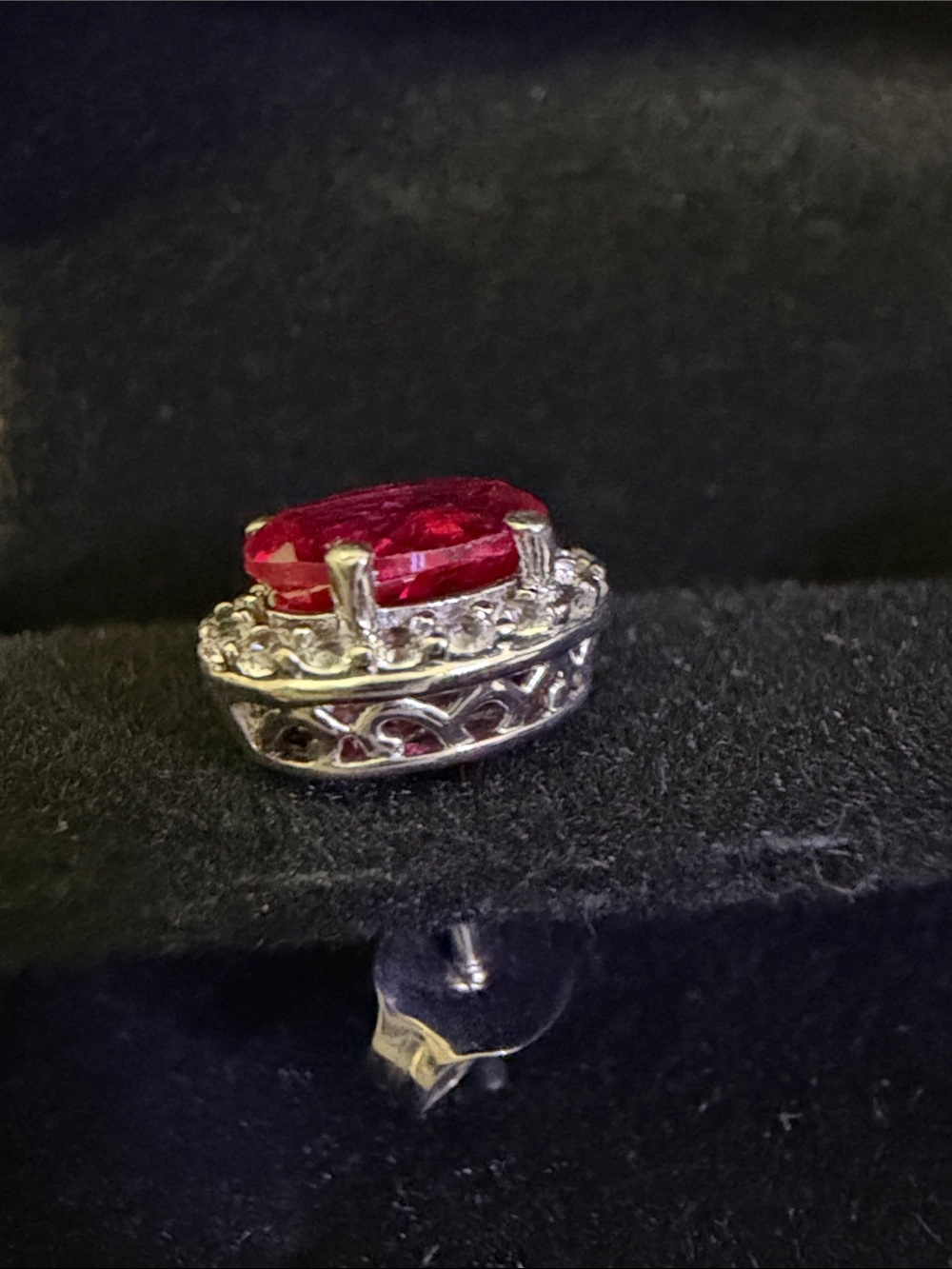 Ruby Red and Diamond Stud Earrings - Picture 5 of 5